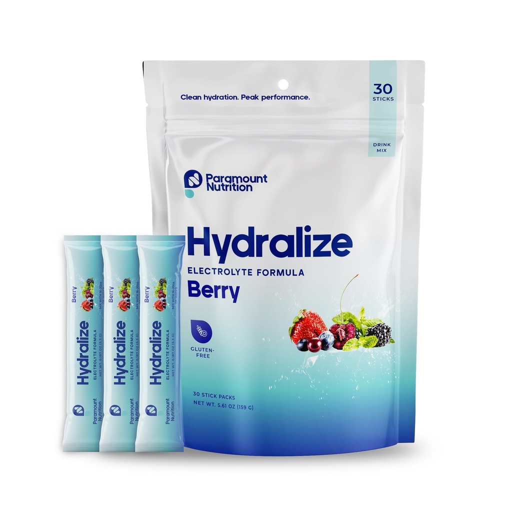 Hydralize Electrolyte Powder Packets – 600mg Sodium, 325mg Potassium, Magnesium Glycinate – Zero Sugar, No Artificial Sweeteners – Berry – 30 Sticks