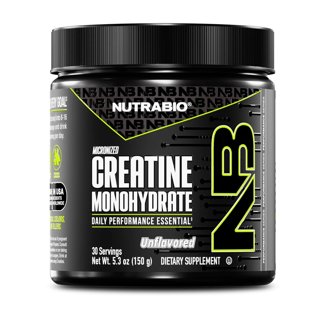 NutraBio Pure Micronized Creatine Monohydrate Powder Supplement, Unflavored, (150 g) - Unterstützt Bulk Muscle Energy, Recovery, and Strength - HPLC Getestete Creatine Powder Supplement für Männer und Frauen
