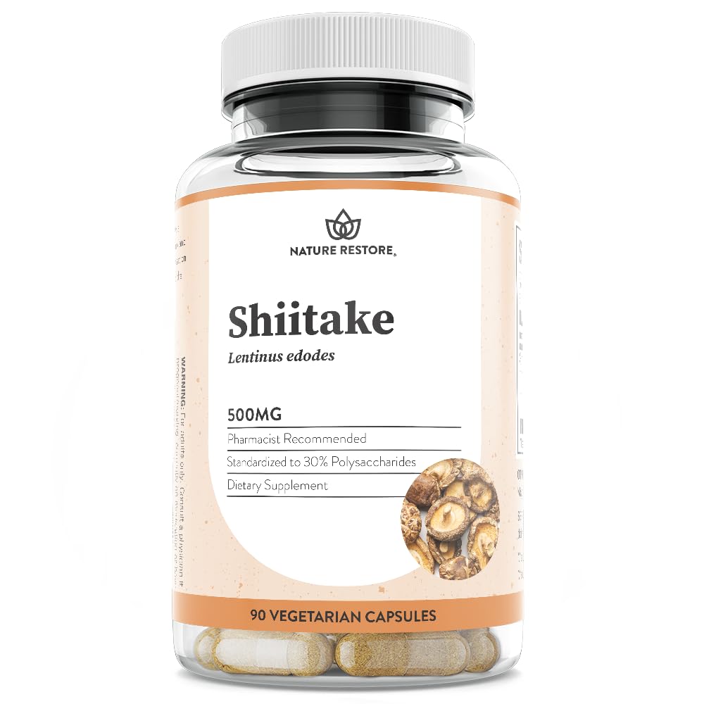 Nature Restore Shiitake Pilzextrakt Ergänzung, 90 Kapseln, High 30% Polysaccharid Konzentration, Non-GMO, Glutenfrei