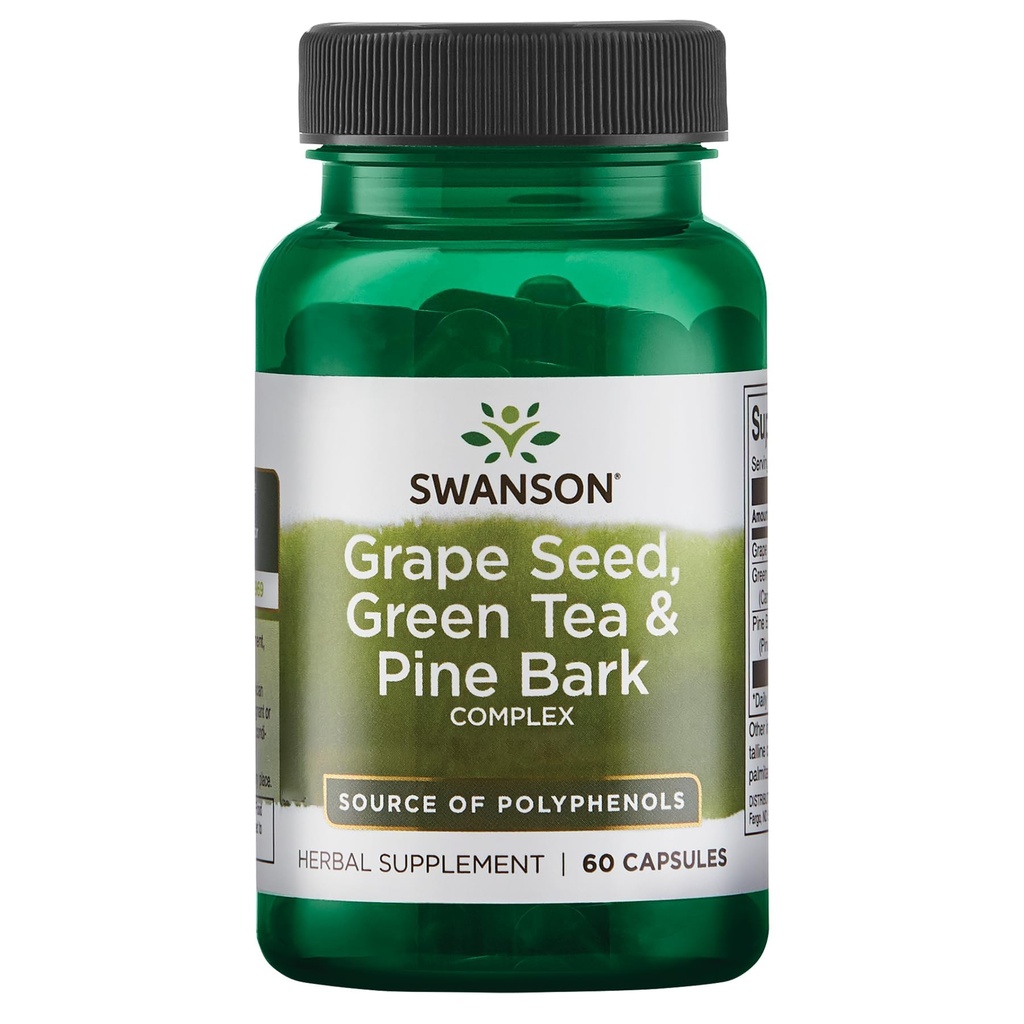 Swanson Grape Seed Green Tea & Pine Bark Complex Health Antioxidans Unterstützung Polyphenole OPCS Kräuterergänzung 60 Kapseln (Kaps)