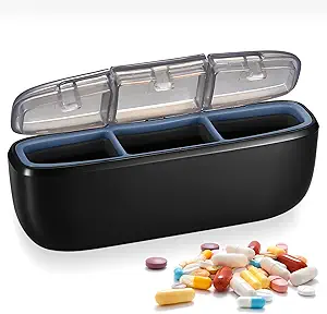 3 Compartment Wasserdichte Reise Pille Organizer, Tragbare Pille Box für Outdoor-Reise-Camping, Halter für Vitamine, Pillen, Fischöl, Beilagen, Beilagen (schwarz)