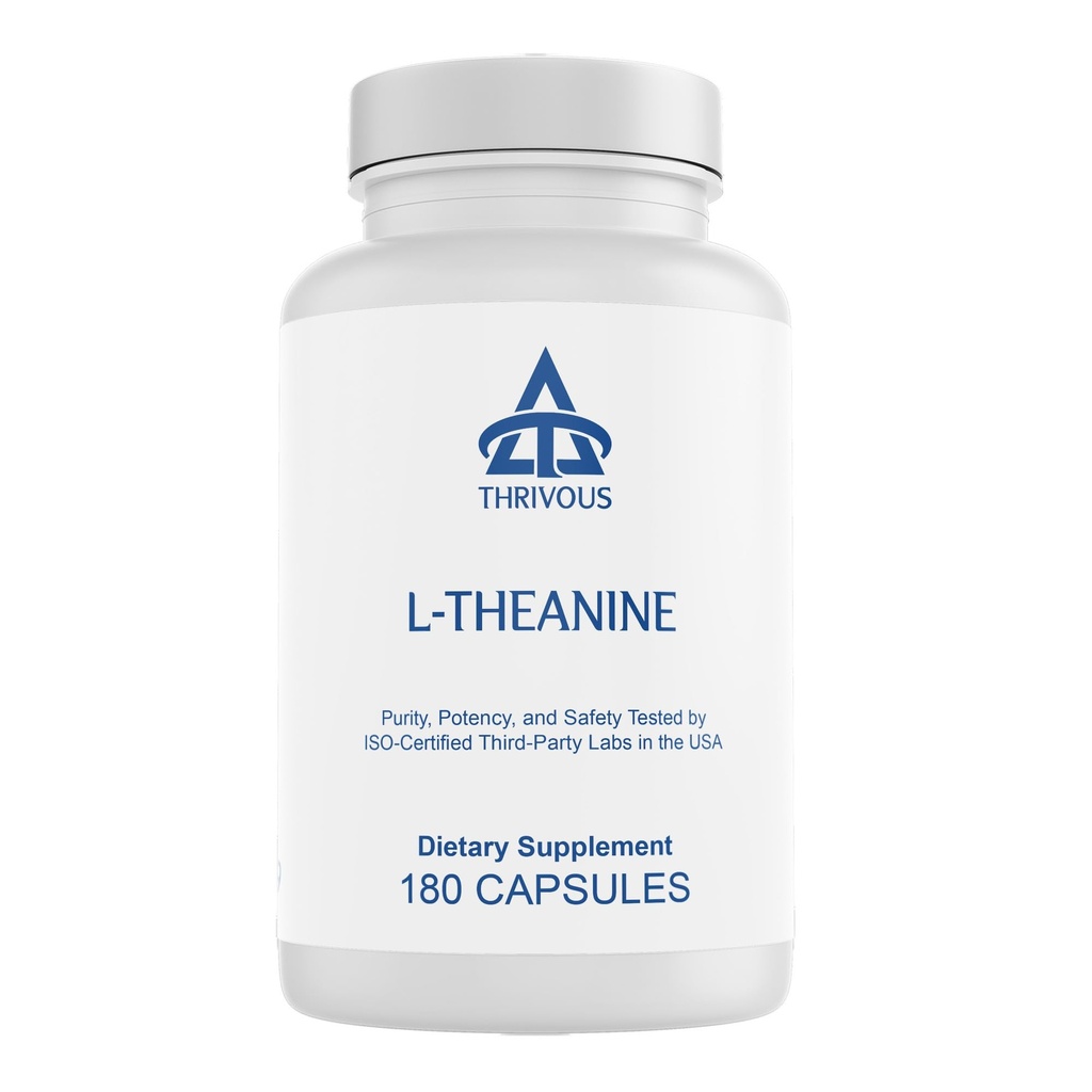 Thrivous L-Theanine Dietary Supplement, 200 mg per Capsule, 180 Capsules, ISO-Certified Third-Party Lab Tested