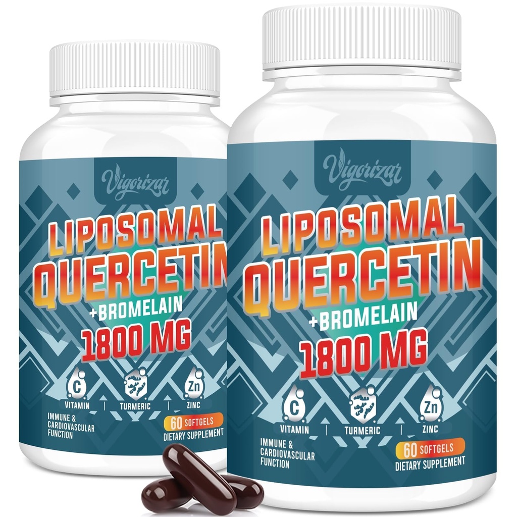 Phytosome liposomale Quercetin, Quercetin avec Bromelain, Zinc et vitamine C, Complexe Phytosome Bioactif, Absorption 20X supérieure - 120 Softgels