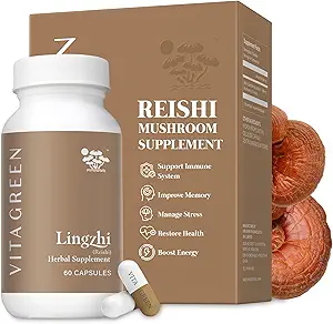 Vita Green Lingzhi Mushroom Supplemento - Supporto Immune & Natural Energy Capsules - Red Reishi Mushroom Powder - Pure 5 Defenders Blend - 60 Capsule