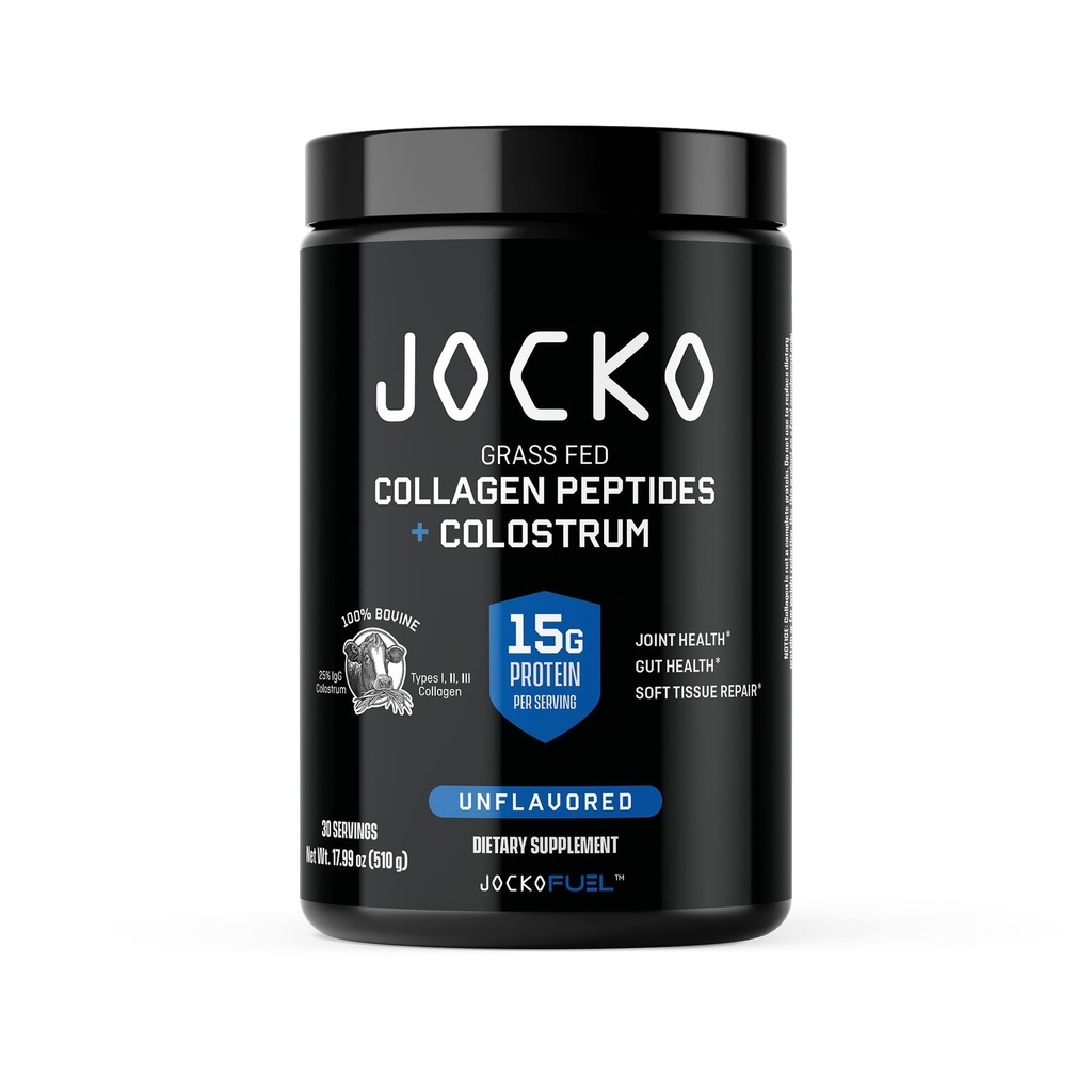 Jocko Fuel Collagen Powder with Colostrum – 15g Hydrolyzed Collagen + 2g First-Milking Colostrum – Dual Action for Gut Health, Joint Support, and Immune Defense – Recovery Supplement (30 Servings)