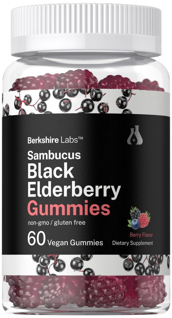 Horbaach Sambucus Black Elderberry Gummies | 60 Count | mit Zink und Vitamin C | Vegan, Non-GMO, Gluten Free Extract für Erwachsene | Berry Flavor | von Berkshire Labs