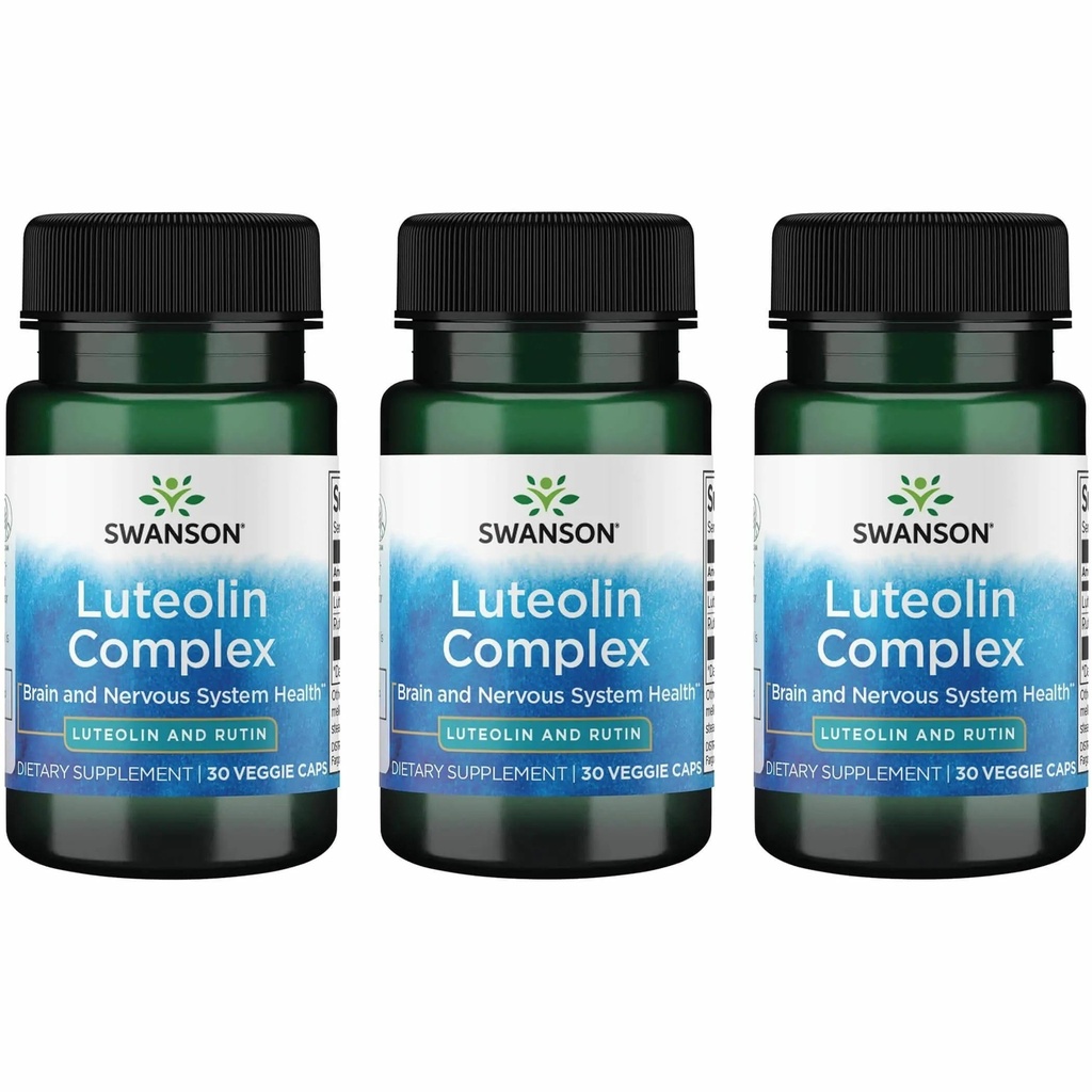 Swanson Luteolin Complex w/Rutin - Integratore di supporto per il cervello Promozione della memoria, Mood & Salute cognitiva - Formula naturale per aiutare a mantenere il sistema nervoso - (30 capsule vegetali) 3 Pack