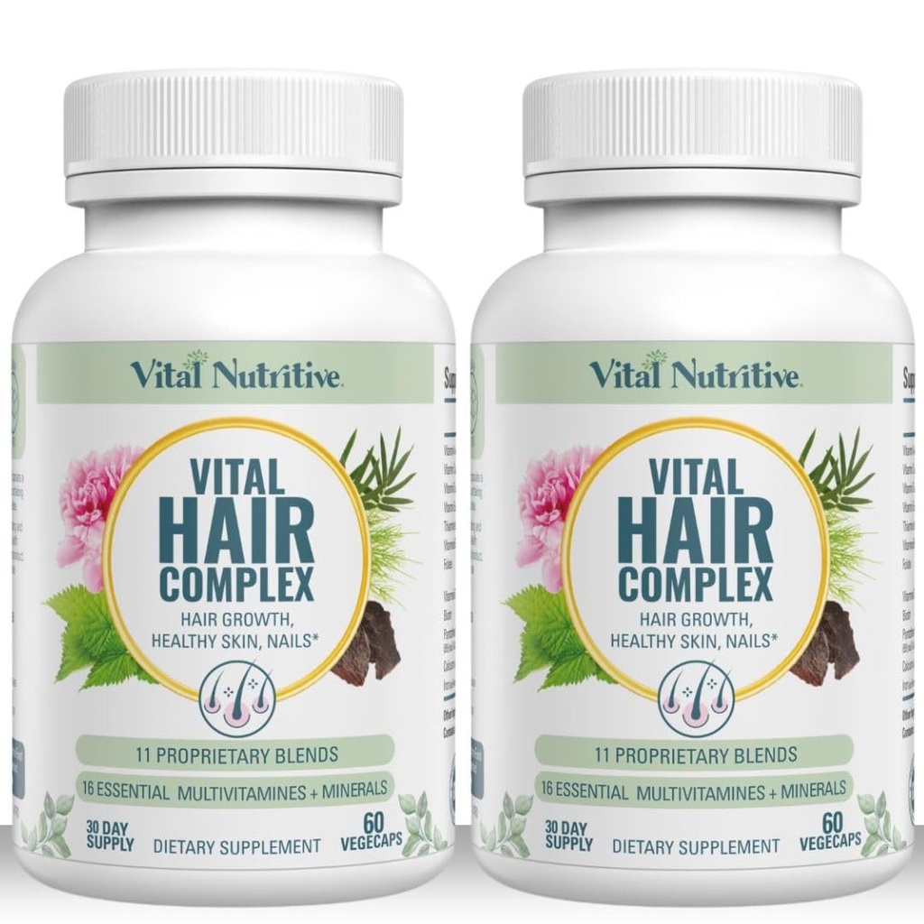 Vital Hair Complex -Hair Vitamine di crescita per le donne e gli uomini -Biotin & Vitamina B -Hair Supplemento di crescita per la pelle e le unghie dei capelli sani -Hormone & Gluten Free -Hair Vitamins for Women