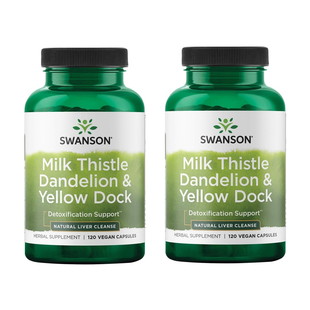 Swanson Milk Thistle, Dandelion & Yellow Dock - Herbal Liver Support Supplement - Natürliche Ergänzung zur Erhaltung der Gesamtgesundheit & Wohlbefinden - (120 Kapseln) (2 Packung)
