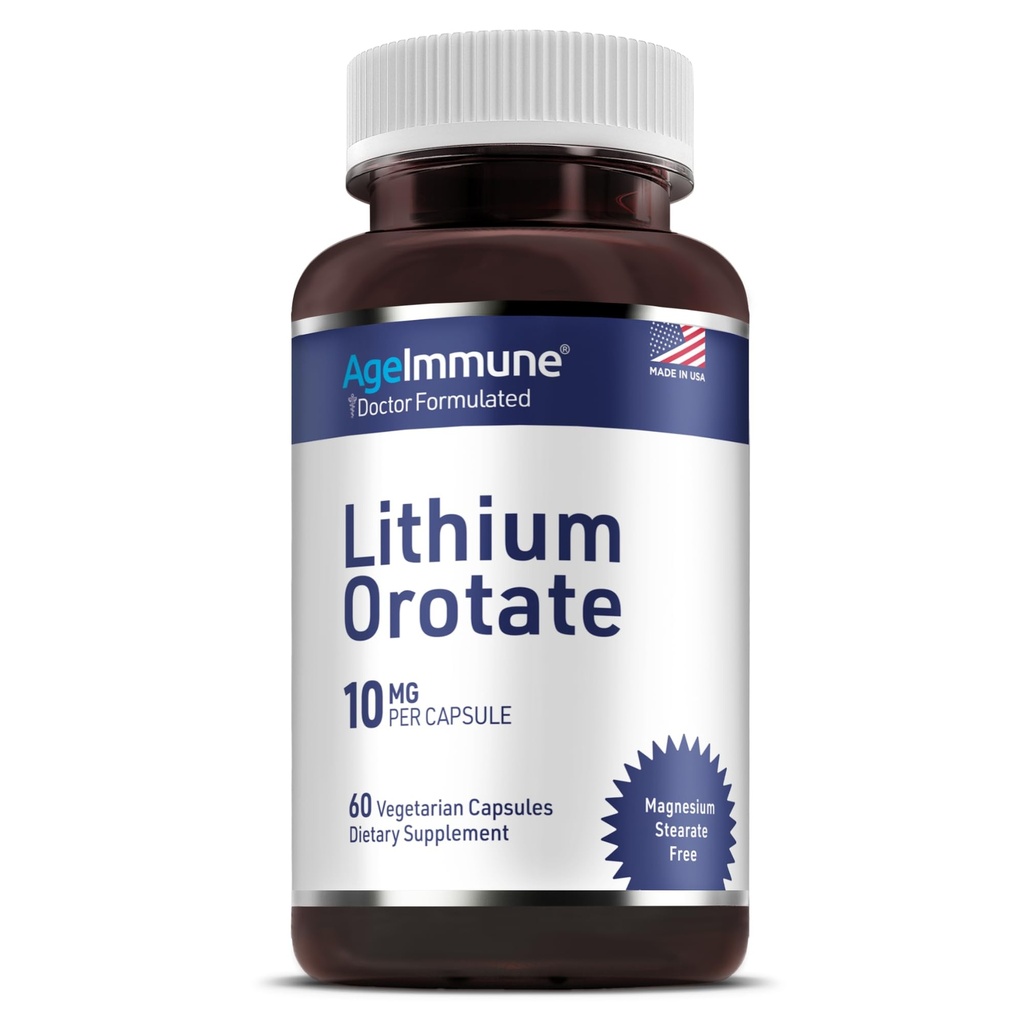 Lithium Orotate 10 mg per capsula - 60 capsule vegetariane. Memoria ed Emotional Wellness Support - Magnesium Stearate Free - 2 mesi di fornitura di Lithium Supplement.