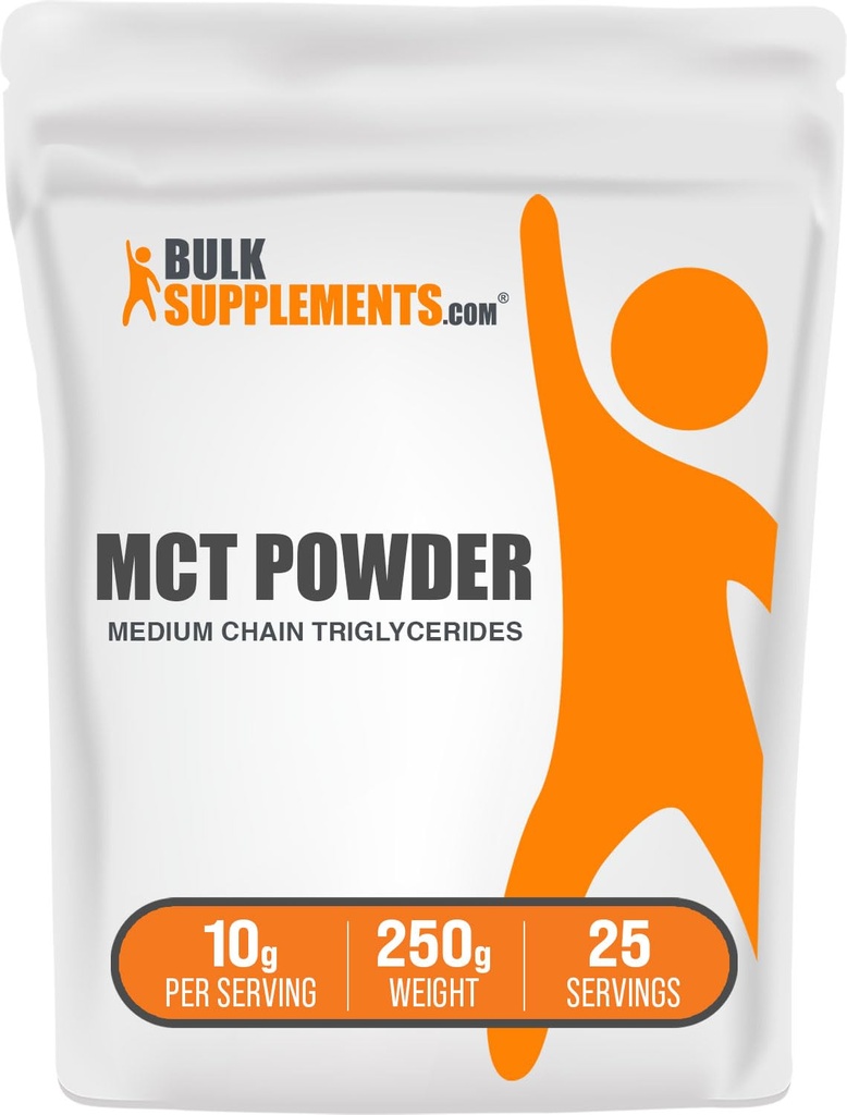 BulkSupplements.com Poudre MCT - Triglycérides à chaîne moyenne, de l'huile de coco MCT, poudre MCT - Supplément MCT pour l'énergie - Sans gluten, 10g par portion, 250g (8,8 oz) (paquet de 1)