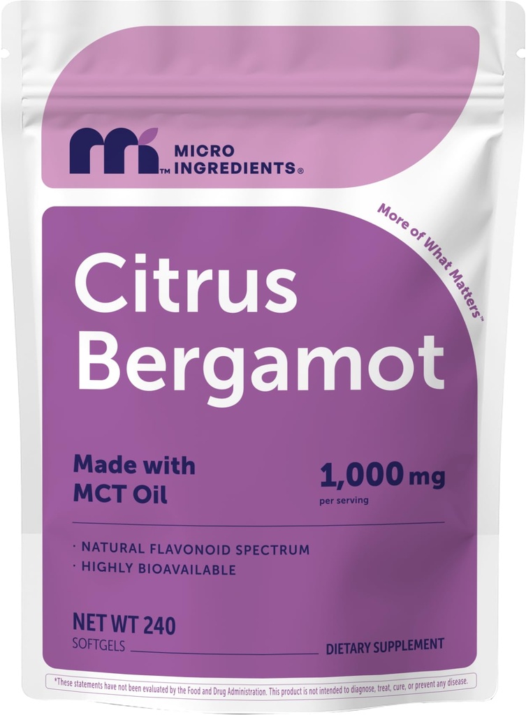 Micro Ingredients Citrus Bergamot Extract 1,000 mg with MCT Oil, 240 Softgels, 80-Day Supply | with Naturally Occurring Flavonoids & Polyphenols | Non-GMO, Gluten Free, No Soy