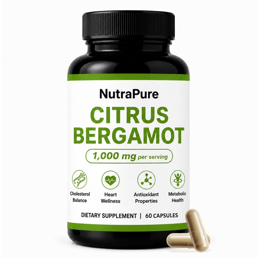 Nutrapure Citrus Bergamot Capsules - 1000mg Pure Citrus Bergamot Supplement Supports Healthy Cholesterol Levels & Heart Health, Boosts Immune, Digestive & Gut Health, 60 Capsules (1)