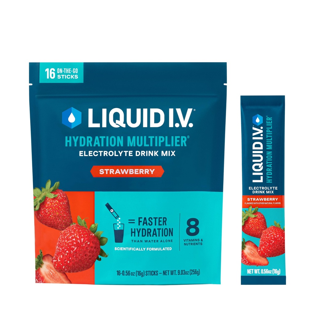 Liquid I.V.® Hydration Multiplier -Electrolyte Powder Drink Mix | 12 Pack (192 Servierungen) (12 Pack (192 Servierungen), Erdbeere)