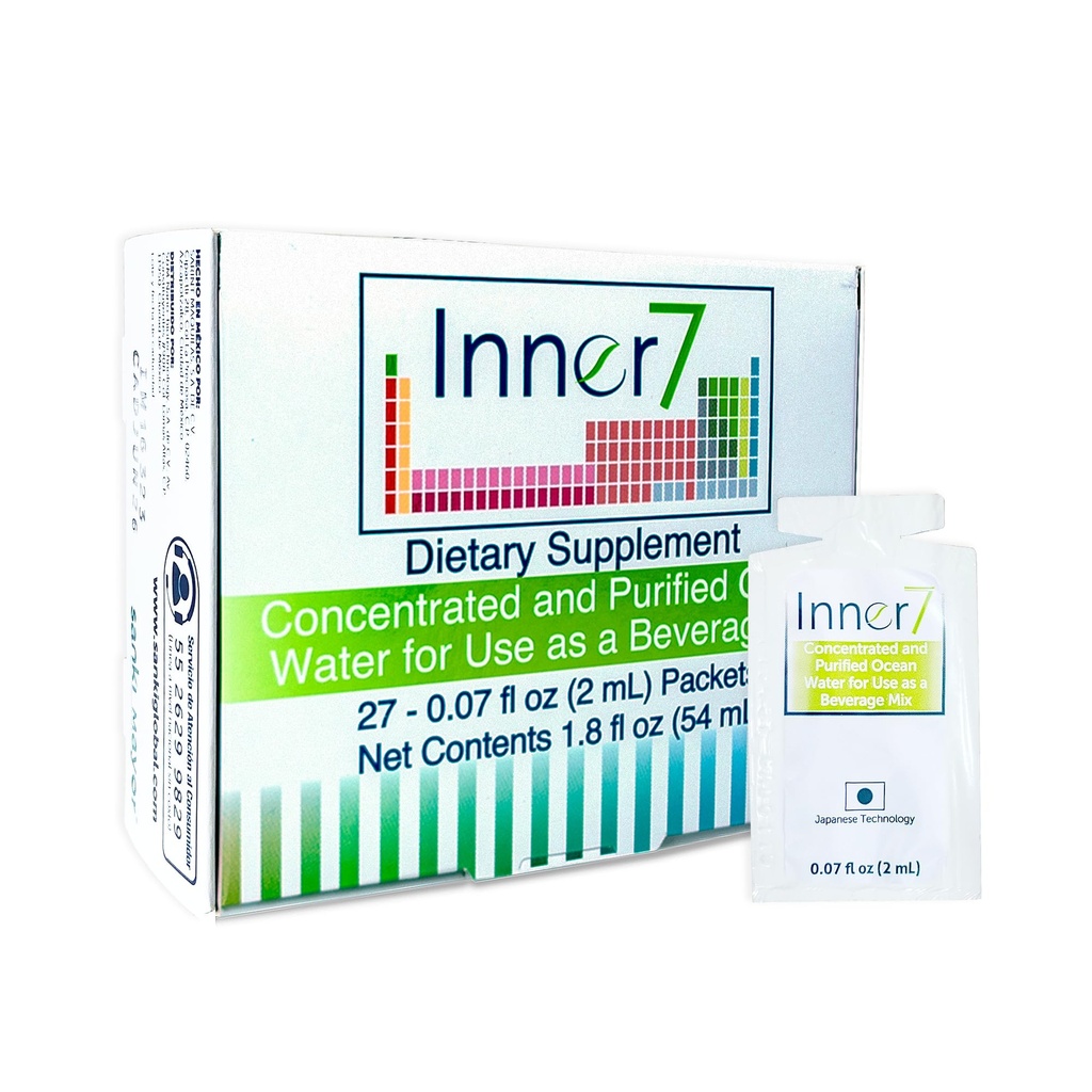 Sanki Global Inner7 Dietary Supplements, Japanese Product for ph Balance with Purified Water from The Sea- Main 1.8 fl oz (54 ml), 27 Packets of 0.07 fl oz Each (2 ml)