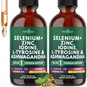 Thyroid Support Drops - Selenium, Zinc, Iodine, L Tyrosine, Ashwagandha, Turmeric, Schisandra Guggu, Cayenne, Basil - Liquid Supplement Folate Copper Alcohol -Free, Vegan, Non-GMO – 4 oz