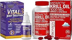 Solution articulaire Vital 3® Relief du genou liquide prouvé cliniquement + Bronson Antarctic Krill Oil 1000 mg avec Omega-3s EPA, DHA