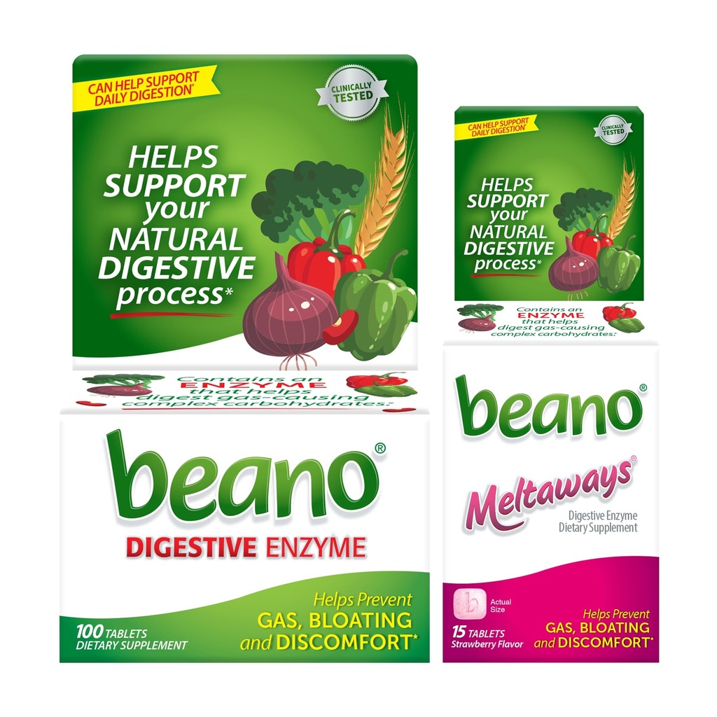 Beano Extra Stärke 100ct & beano Erdbeere Meltaways 15ct