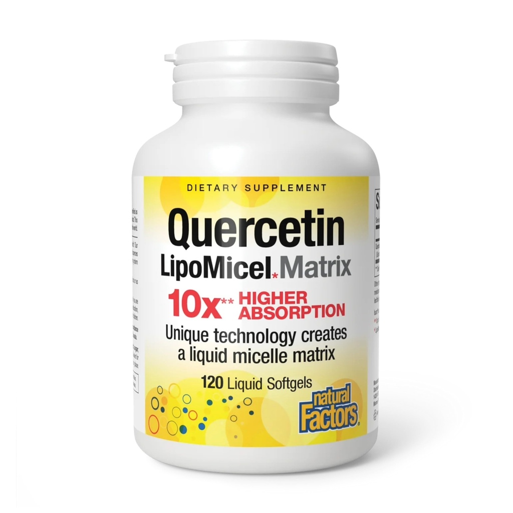 Natürliche Faktoren Quercetin LipoMicel Matrix - Unterstützt Immun-Gesundheit & Kapillar-Gesundheit - Antioxidante Unterstützungsergänzung mit hochabsorbierbarem Quercetin - 120 Softgels (120 Servietten)