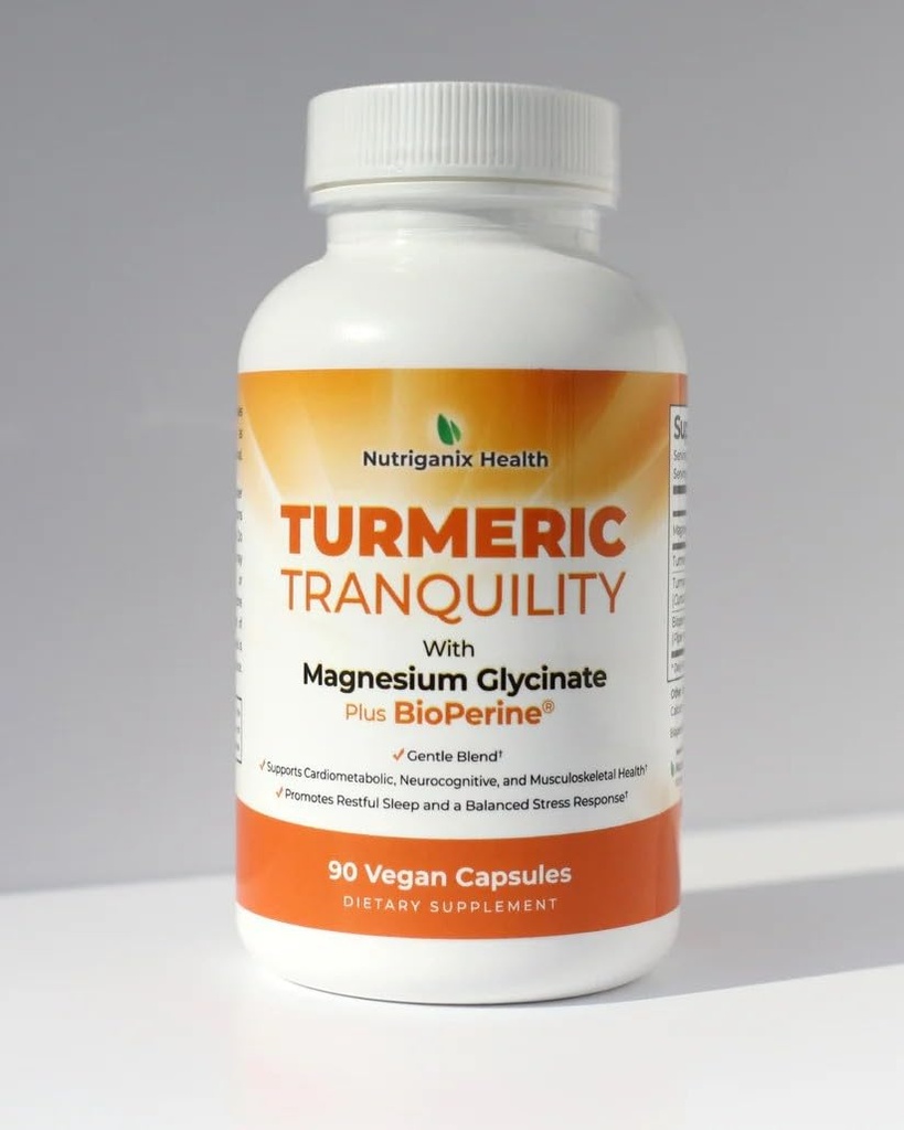 Turmeric Tranquility Turmeric Curcumin & Magnesium Glycinate with BioPerine – Support for Stress Relief, Sleep, Heart Health, Muscles, Metabolism, and Joint Health* - High Absorption - 90 Capsules (1)