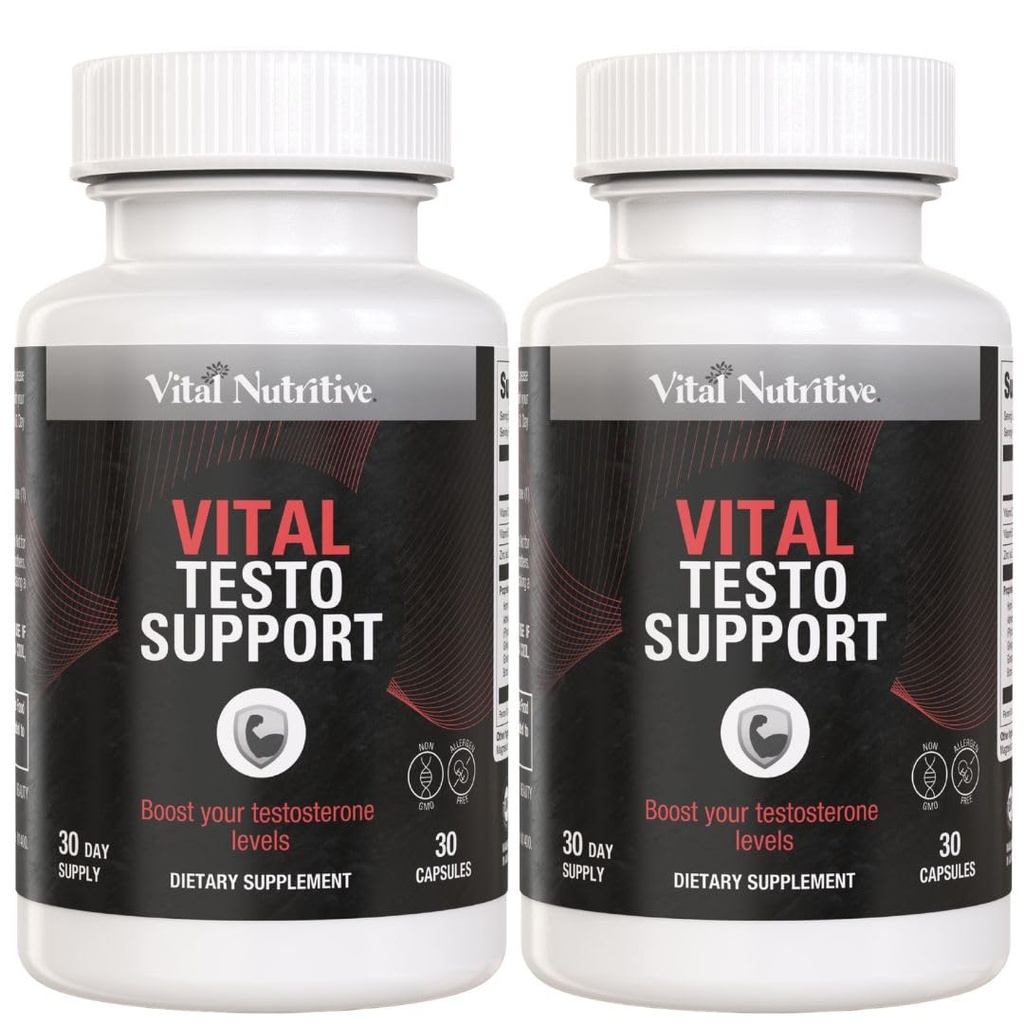 Vital Testo Support -Testosterone Support Supplement for Men | Promotes Energy, Stamina, and Vitality | Men’s Health | Made in USA | 60 Days Supply