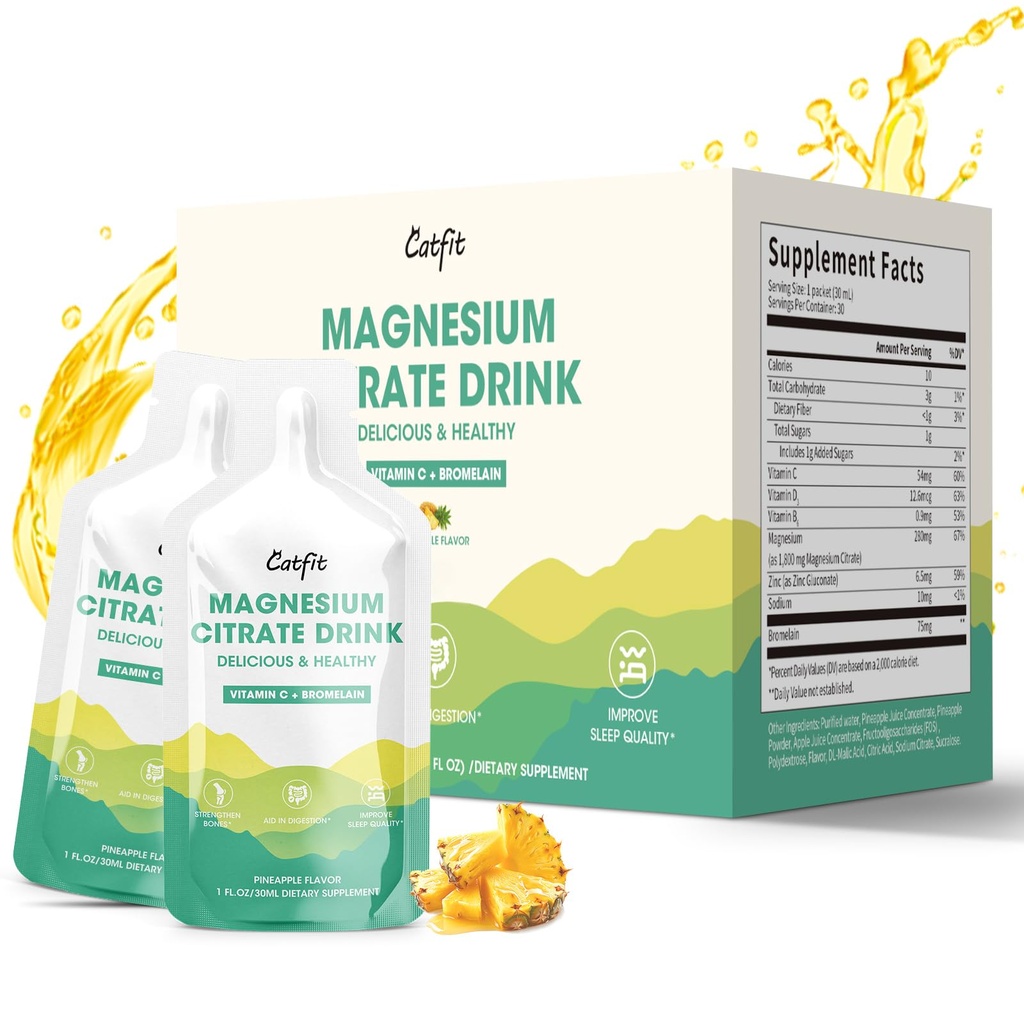 Magnesium Citrate Liquid (10 Fl Oz),Magnesium Complex Drink/Oral Solution with VitaminB,Zinc, Sodium and Bromelain for Sleep,Muscle,Heart,Gut Support