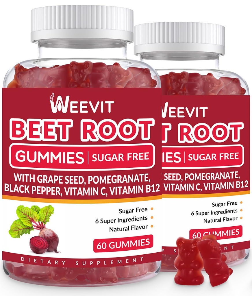 Beet Root Gummies, Nitric Oxid Supplement für Männer Frauen | Organic Beet Gummy mit Grape Seed, Granatapfel, Schwarz Pfeffer, Vitamin C, B12