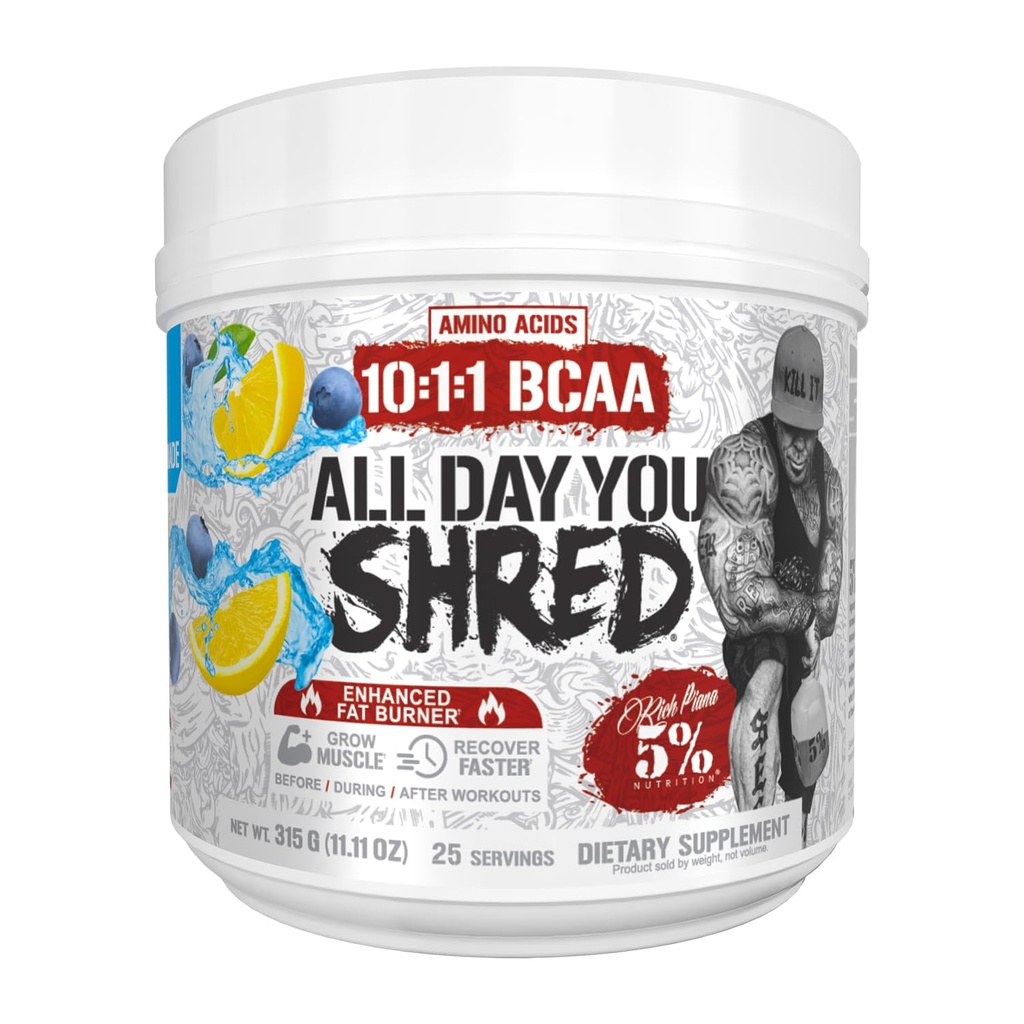 5% Nutrition Riche Piana AllDayYou Shred BCAA Powder.com Supplément Acid Amino pour perte de poids.
