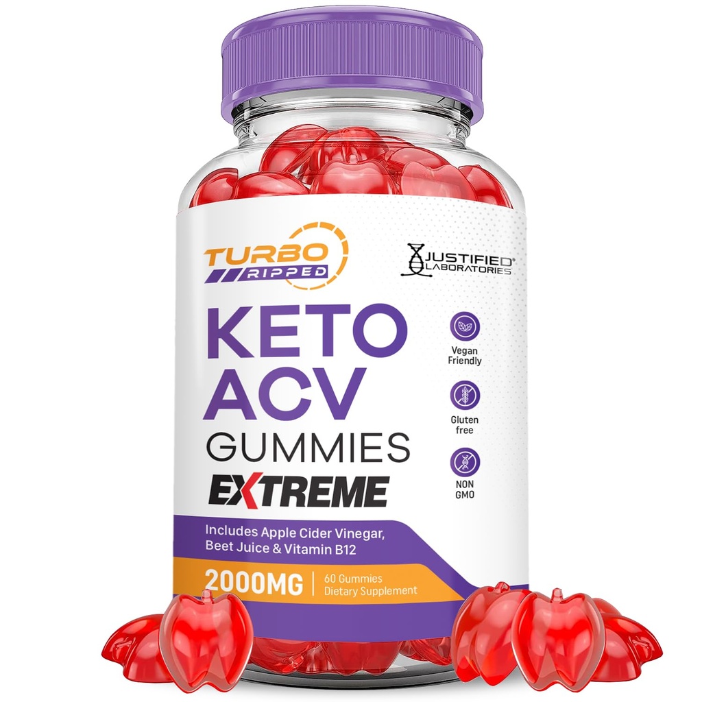 Justified Laboratories Turbo Ripped Keto ACV Gummies Extreme (2000 mg) - 60 Count - Made with the Mother & Vitamin B12 - Non-GMO, Vegan, Gluten Free - 30 Servings