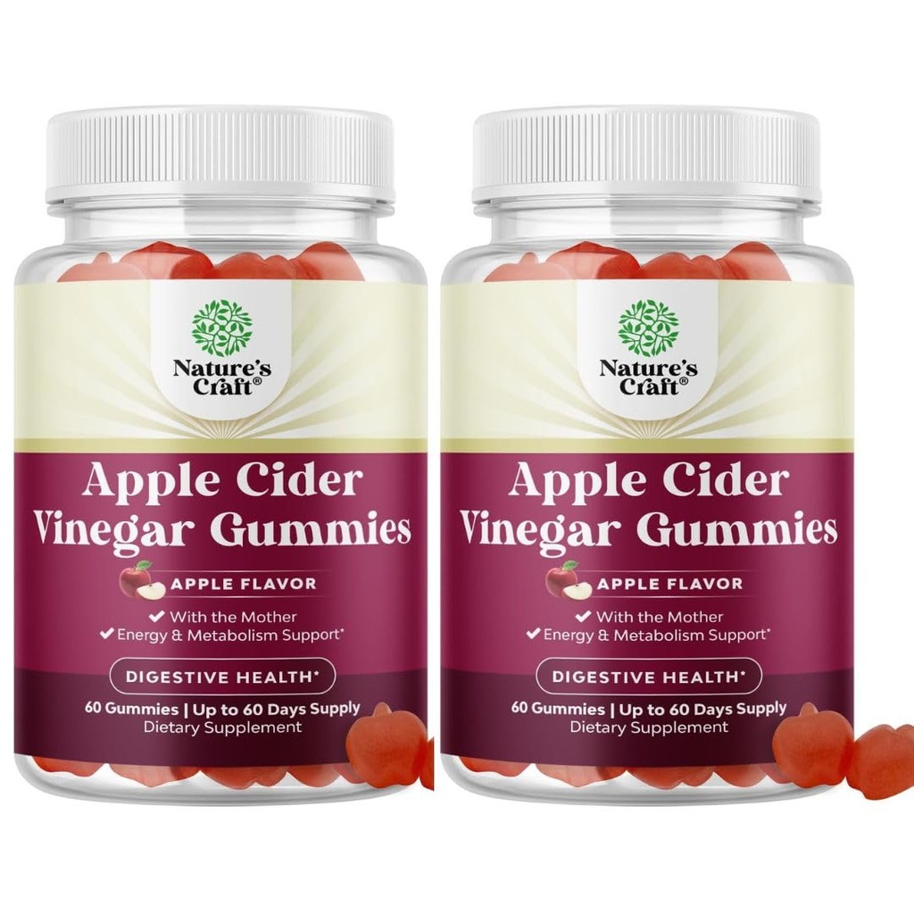 Apfel Apfelessig-Gummi mit der Mutter-Natur-Energie-Ergänzung ACV-Gummien mit Mutter für Körper reinigen Immununterstützung und Gut Gesundheit-Delicious Gummy ACV-Ergänzung mit Rübenwurzelpulver 2 Packung
