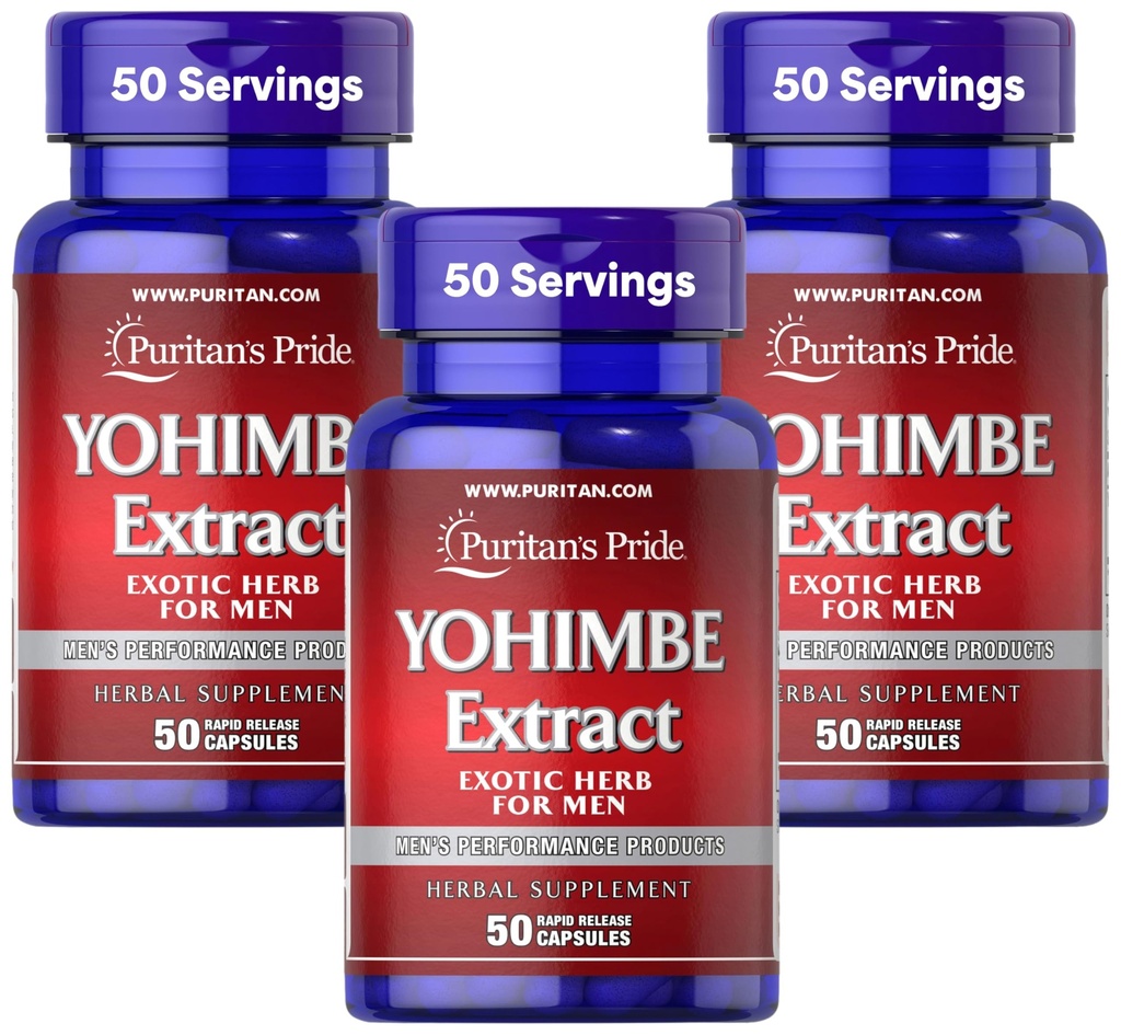 Puritan's Pride Yohimbe 1000 Mg, 50 Count, Gemüsezellulose, Gelatine (Pack von 3)