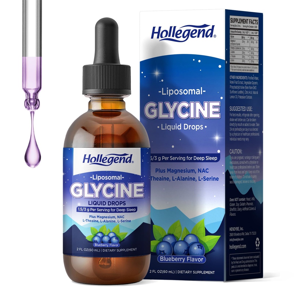 Liposomal Glycine Supplements for Sleep, 1.5/3g Glycine Liquid Drops with Magnesium, L-Theanine & L-Serine | Plus NAC & L-Alanine for Liver & Cellular Health, Vegan, Blueberry, 2 Fl Oz