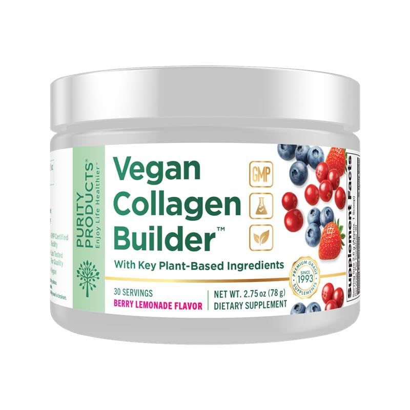 Vegan Collagen Builder Powder - Organic Whole Foods Fruits + Veg, Silica, Lutein, Vitamin C, Biotin - Amino Acids Glycine, Lysine + Proline Collagen Boosters (30 Servings, Berry Lemonade Flavor)