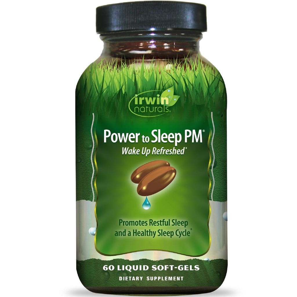 Irwin Naturals Power to Sleep PM - 60 Liquid Soft-Gels - mit Melatonin, GABA, Ashwagandha, Valerian Root & L-Theanine - 30 Portionen