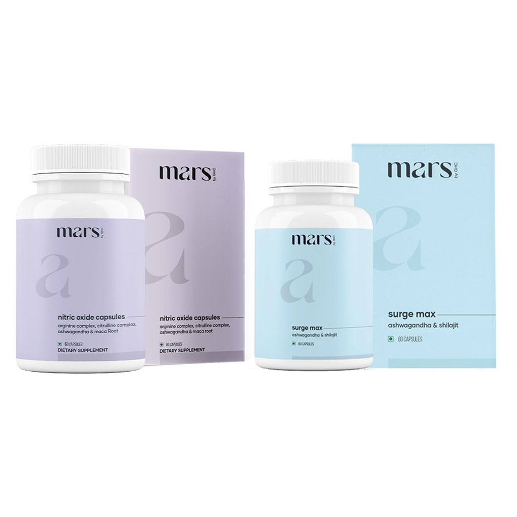 mars by GHC Growth Max Combo | Nitric Oxide Capsules + SurgeMax Capsules | Performance & Vitality Support | 180 Capsules | Pack of 2