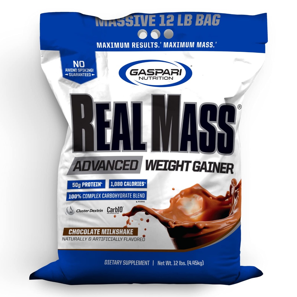 Gaspari Nutrition Real Mass: Advanced Weight Gainer, Protein and Complex Carb Blend, 50g Protein, 16g EAAs, Gluten-Free, 12 lbs (Chocolate Ice Cream)