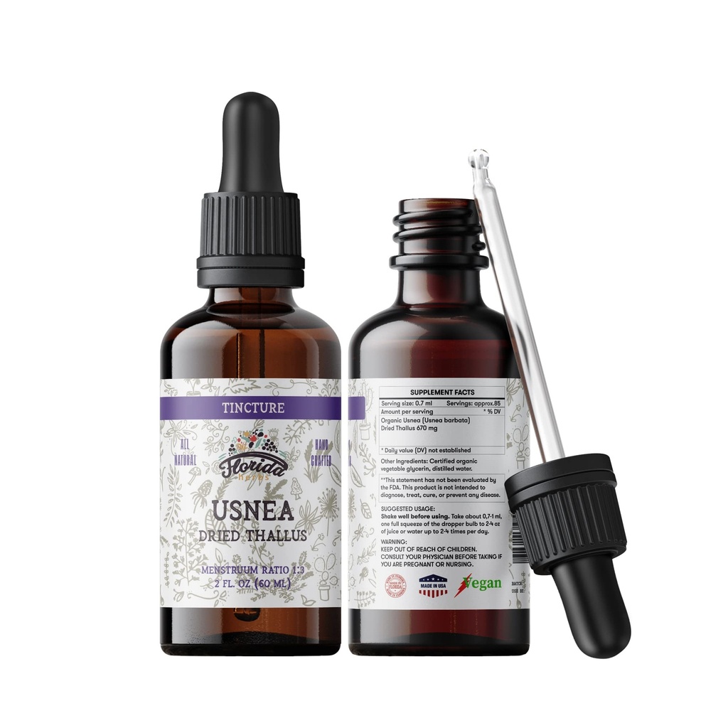 Usnea Tincture Alcohol Free, Organic Usnea Extract (Usnea barbata) Dried Thallus Herbal Supplement, Non OGM in Glicerina Organica Pressed, 700 mg, 2 oz (60 ml)