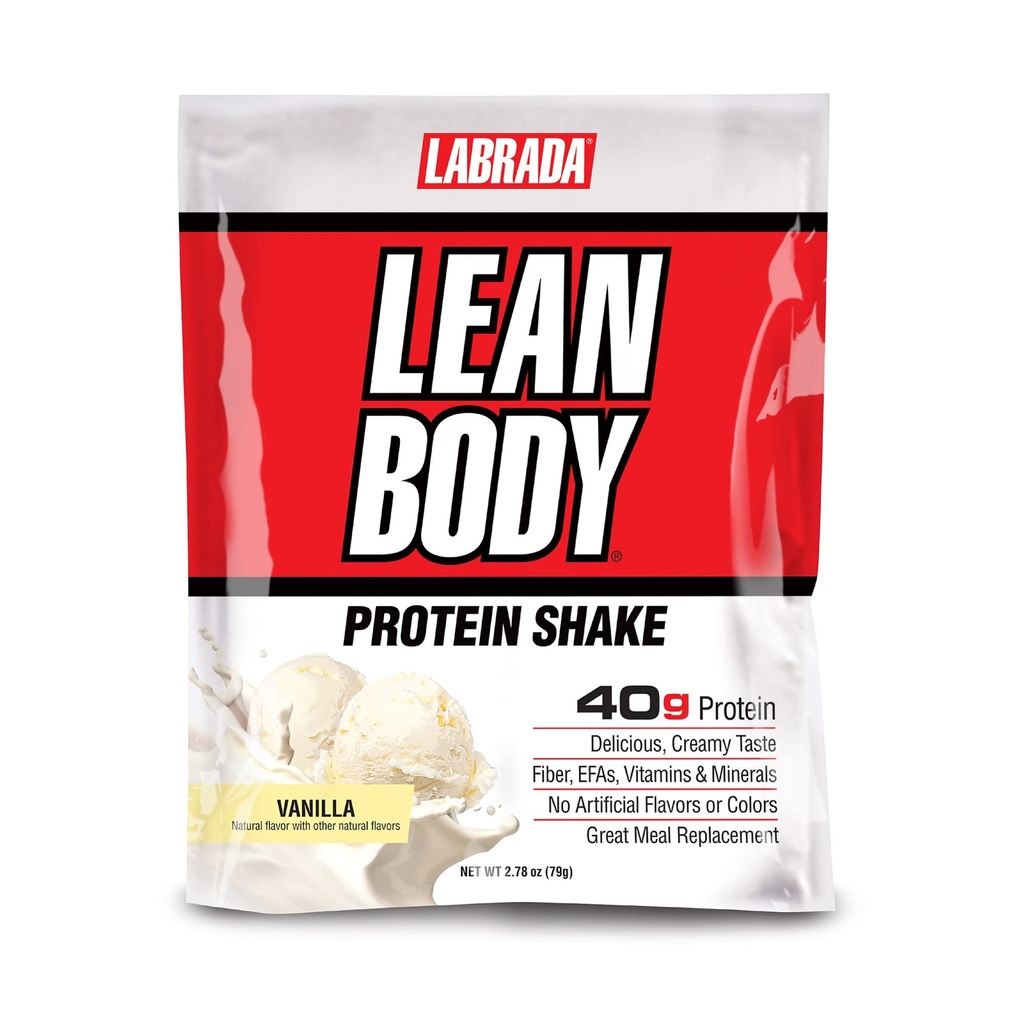 Labrada Lean Body MRP All-In-One Vanilla Meal Replacement Shake. 40g Protein Whey Blend, 8g Healthy Fats EFA's & Fiber, 22 Vitamins and Minerals, No artificial color, Gluten Free, (80 MRP Packets)