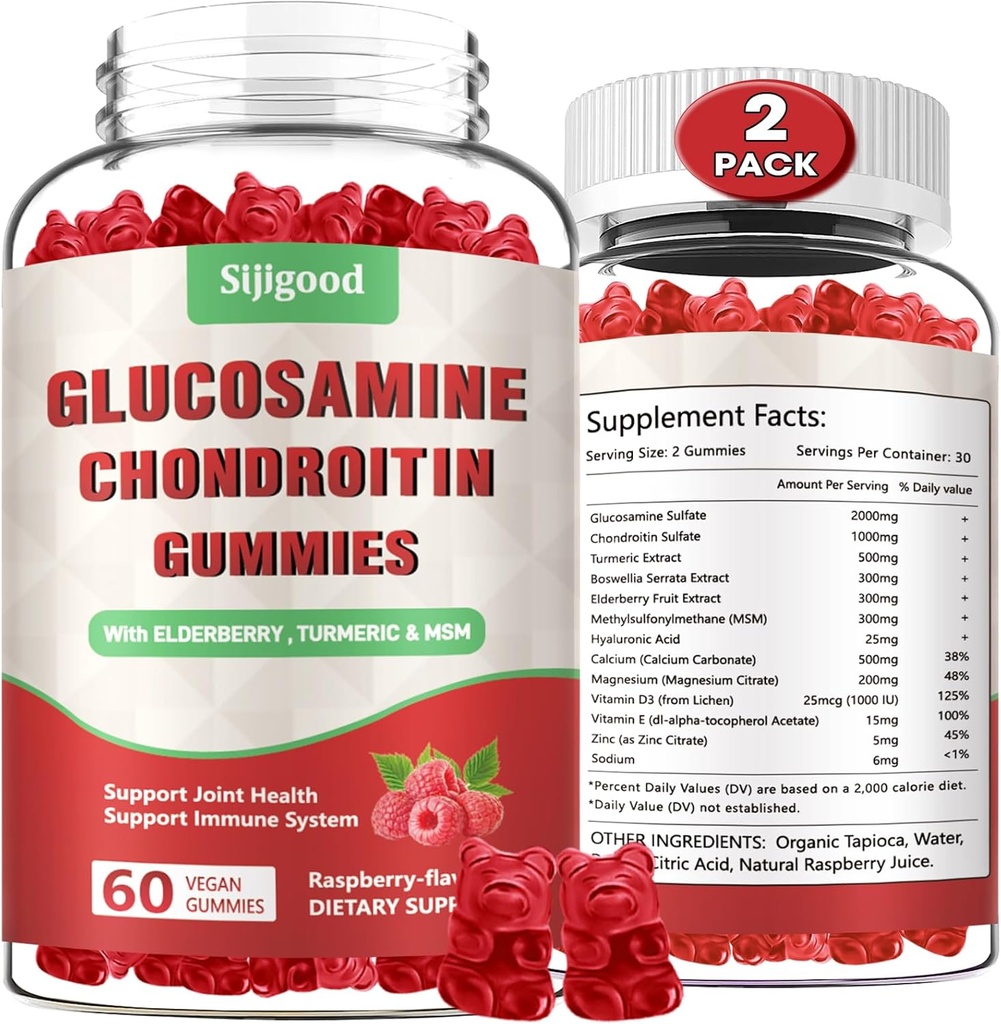 2 Pack Enhanced Glucosamine Chondroitin Gummis mit MSM für Erwachsene - Extra-Strength Joint Health & Flexibility, Antioxidant & Immun Support Supplement, 120 Count