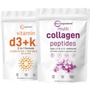 Micro Ingredients Multi Collagen Protein Powder 16oz & Vitamin D3 5,000iu + K2 100mcg Softgels Bundle 2 Pack | Grass-Fed Collagen Peptides | Essential Sunshine Vitamins