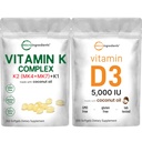 Micro Ingredients Super Vitamin K Complex (K2 MK7 + MK4 & K1) & Vitamin D3 5,000 IU Bundle Pack | Easily Absorbed K Vitamins, Active Menaquinone Complex | Vitamin D as Cholecalciferol