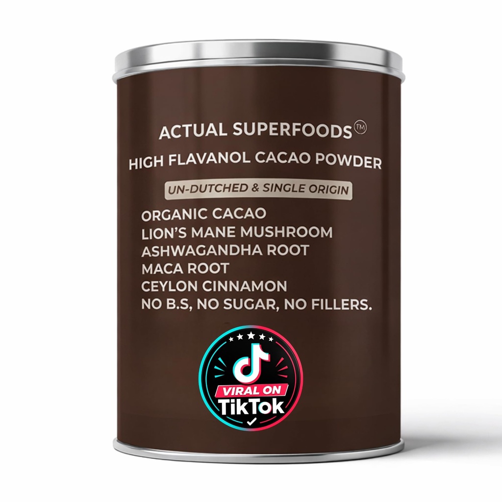 High Flavanol Cacao Powder Blend - Flavanols & Flavanoids - Organic Coffee Alternative with Lions Mane, Ashwagandha, Maca & Ceylon Cinnamon - 7.4 ounces - Morning Focus & Energy Ritual