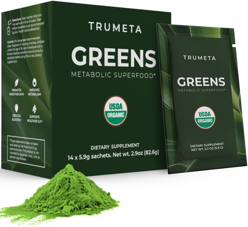 Packs de voyage en poudre de Greens - 14 portions pour la mémoire, la digestion I Meilleur goût Poudre Super Greens avec Spiruline biologique, Goji, Beetroot, grenade I Vegan, Non-OGM