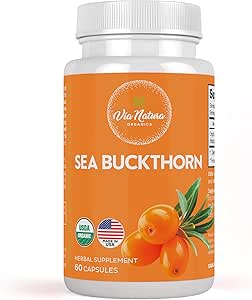 Sea Buckthorn capsule 1000mg | Integratore di erbe organico | Fonte naturale di Omega 3, Omega 6, Omega 7 e Omega 9 | 60 capsule