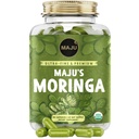 Maju Superfoods Capsules de Moringa Biologique, Feuille d'Oleifera, Feuilles de Moringa de qualité extra-fine, Feuilles de drumstick séché, Capsules de supplément d'extrait de poudre de Moringa Biologique de la plante (90 ct)