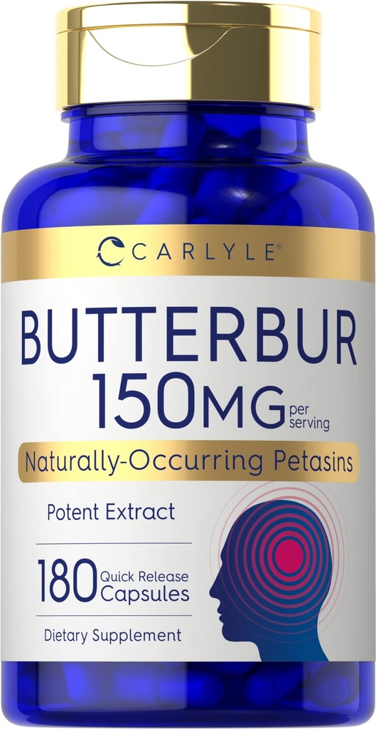 Carlyle Butterbur 150 mg | 180 capsule | Potent Extract | Neurological Support Supplement | Non OGM, Gluten Free, PA Free