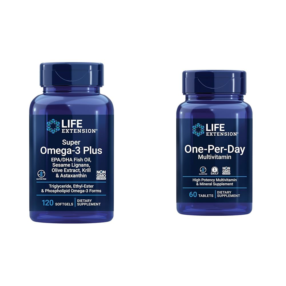 Life Extension Super Omega-3 Plus EPA/DHA Fish Oil, Sesam Lignans, Olive Extract & One-Per-Day Multivitamin – Verpackt mit über 25 Vitaminen, Mineralien & Pflanzen