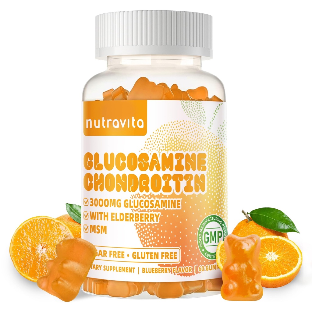 Nutravita Glucosamine Chondroitin Gummies con MSM & Elderberry Extra Strength - Supporto congiunto, Antiossidante Integratore di Supporto Immune per Adulti, Uomo e Donna.60