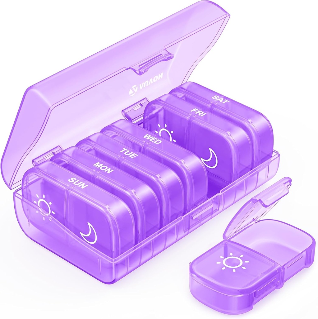 AUVON XL Weekly Pill Organizer 2 fois par jour, AM PM Pill Case avec une grande ouverture à l'usage facile, Pill Box 7 Day Travel Organisateur de médicaments pour les médicaments, vitamines, huiles de poisson, suppléments