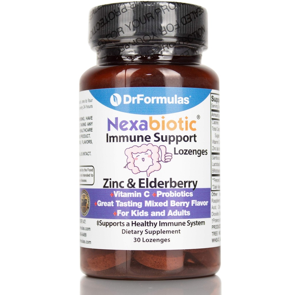 DrFormulas Elderberry, Zinc, Vitamin C Lozenges with Echinacea and Nexabiotic Probiotics, 30 Count (not Gummies or Syrup)